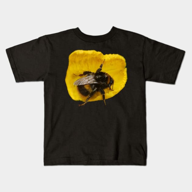 Bumble Bee on Yellow Petal Kids T-Shirt by RFMDesigns